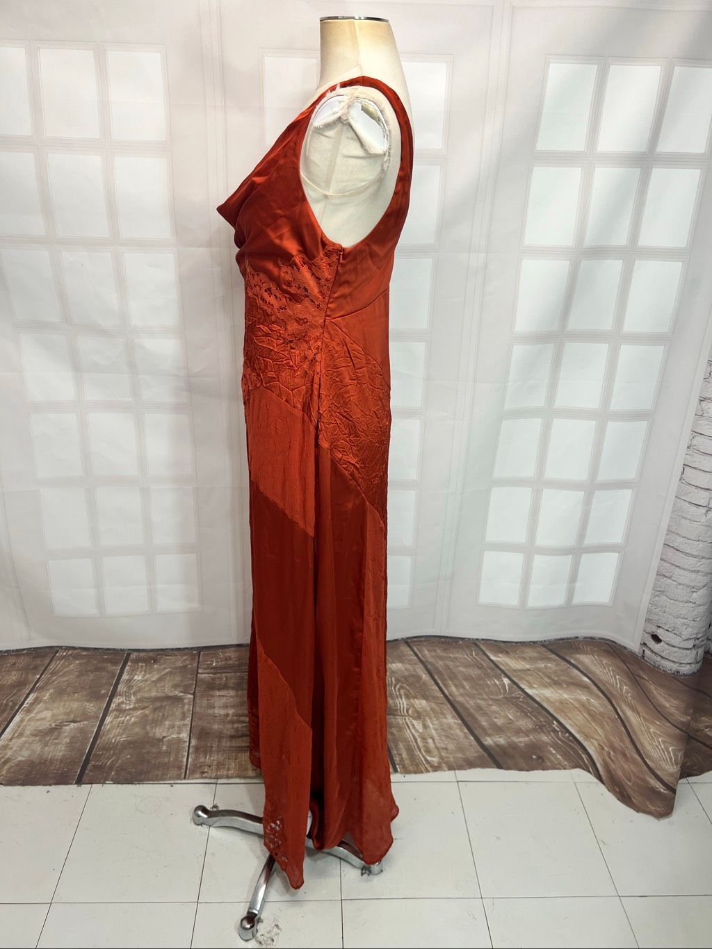 Asos Design Nwt Rust Lace Sleeveless Cowl Neck Satin Maxi Dress Size 8 — image 7 of 8